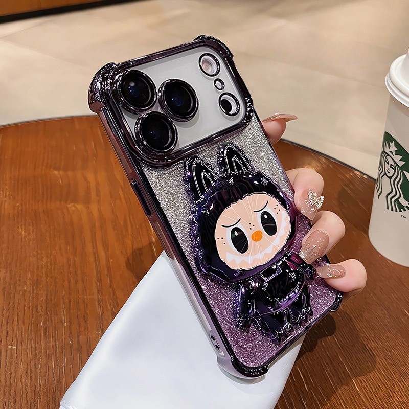 Ốp giá đỡ mạ điện sáng tạo cho iPhone 17 Pro Max/16/16 Plus/15/14/13/12/11 Pro Max/Air, bảo vệ camera toàn diện, chống sốc, vỏ cứng