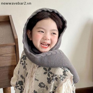 [Mới] Mũ trẻ em Retro mùa thu đông Khăn choàng trẻ em màu trơn Khăn choàng trẻ em dệt kim Mũ len tích hợp đa năng Mũ len chui đầu.