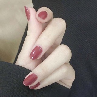 24 Cái / bộ Tròn Cô Dâu Giả Móng Tay Đậu Màu Đỏ Móng Tay Giả Pháp Acrylic Nhân Tạo Móng Tay Giả Nghệ Thuật Đầu Có Keo Dán