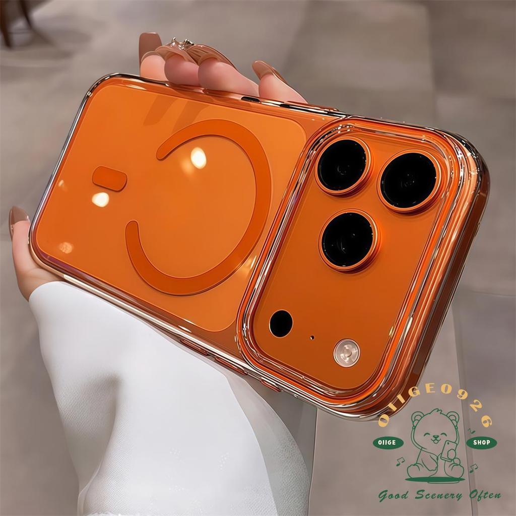【 Ốp lưng iPhone17 】 Ốp điện thoại từ tính màu cam màu cam iPhone 17 Pro Max 16 15 14 13 12 cho vỏ iPhone Vỏ cứng PC chống sốc