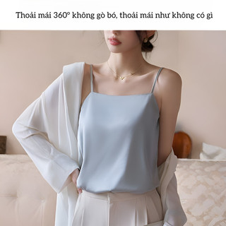 『 Brelira 』Satin Tank Top Nữ Áo hai dây lụa mỏng mùa hè dáng rộng cổ tròn kiểu áo hai dây Hàn Quốc cơ bản