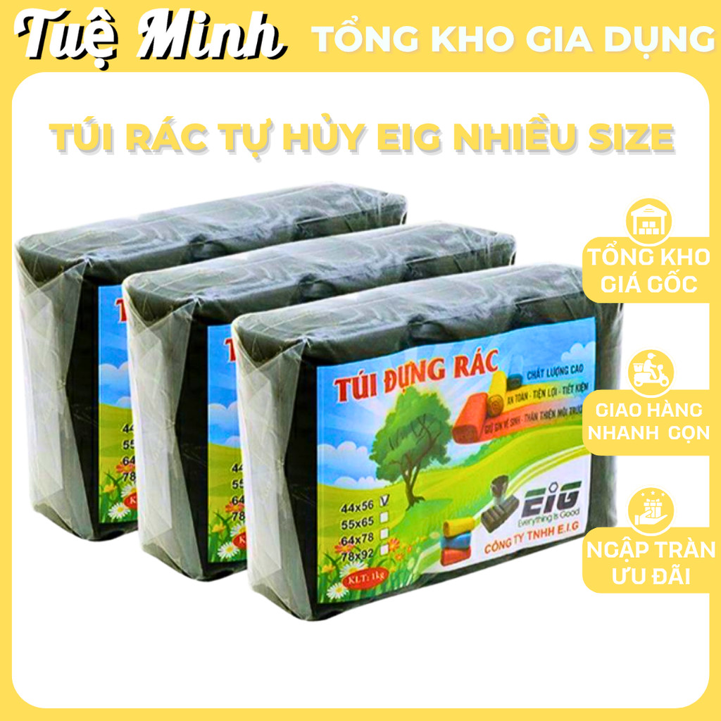 Túi đựng rác tự hủy EIG 1kg nhiều size, Túi rác đen cao cấp, dẻo dai ...