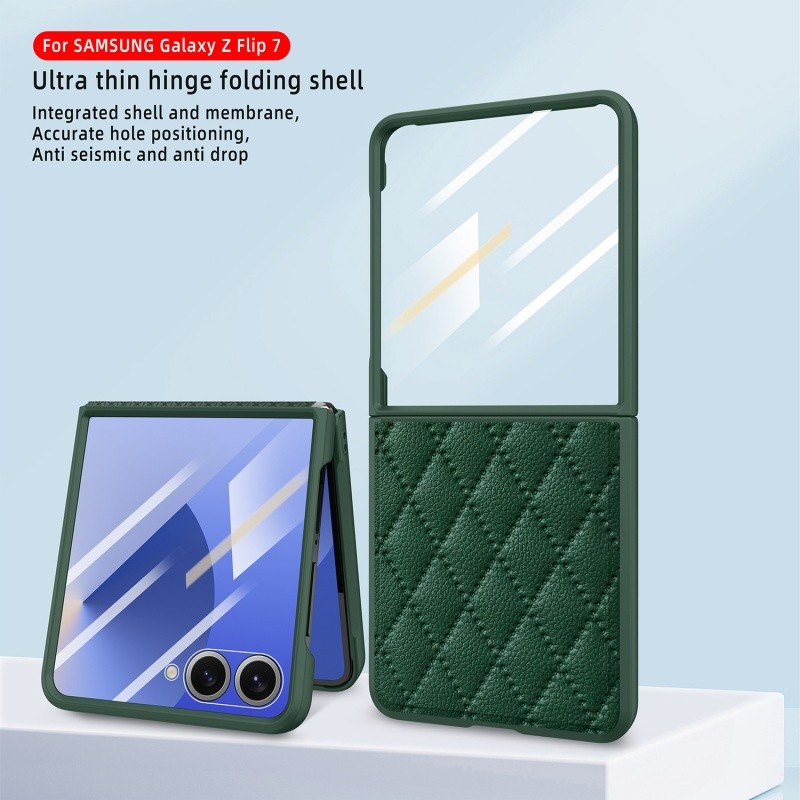 Ốp Da Màn Hình Gấp Lưới Kim Cương Sang Trọng Cho Samsung Galaxy Z Flip 7 Z Flip 7FE Z Flip 6 Z Flip 5 Z Flip 4 Z Flip 3 Bản Lề Trung Tâm Trục Phim Tích Hợp