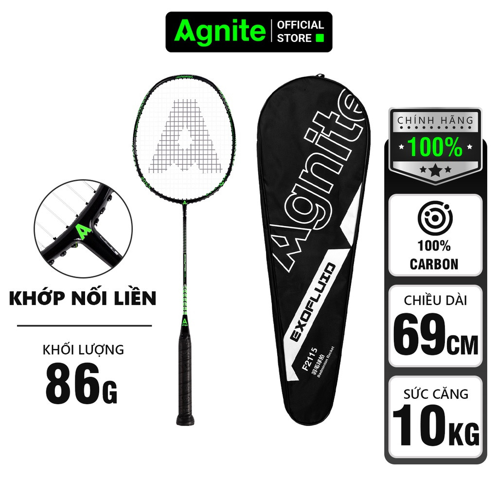Vợt cầu lông đơn carbon Agnite chính hãng khung carbon siêu bền, nhẹ, đẹp đã căng sẵn