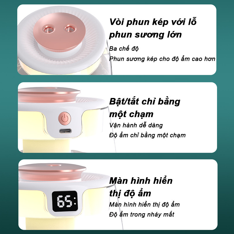 Đèn ngủ tạo độ ẩm phun sương mịn, máy tạo ẩm không khí phun kép dung tích lớn tiện lợi cho phòng ngủ