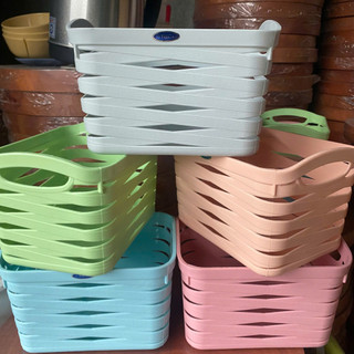 Bộ 2 Hộp nhựa đựng đồ mini RICO, rổ đựng đồ gia dụng, để bàn – Nhiều màu