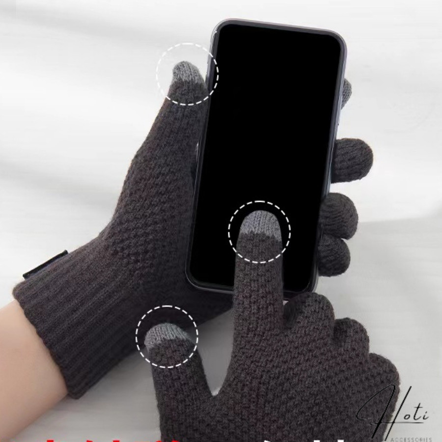 Găng Tay Len Unisex,Tag Warm Dệt Kim Siêu Dày Cảm Ứng Điện Thoại Giữ Ấm Chống Nắng Co Dãn Tốt