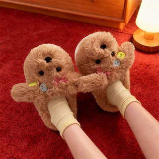 XIXITIAO Dép bông nữ mùa đông, dễ thương hình chó Teddy, giữ ấm, thoải mái cho phòng ngủ tại nhà