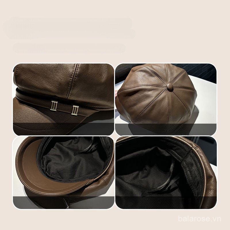 Mũ hình bát giác cổ điển dành cho nữ mũ newsboy làm từ da và mũ lưỡi trai đa năng phong cách họa sĩ