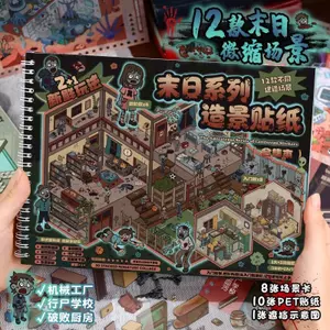 ENWEI 19 Chiếc [Apocalypse Series] Bộ sưu tập Nhãn dán phong cảnh 3D chống nước Sách Nhà máy cơ khí Đế sao Hỏa Phong cách hoạt hình để ghi nhật ký Trang trí sổ lưu niệm