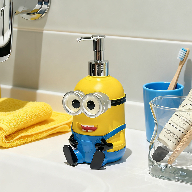 ST2 Minions Hoạt Hình Bồn Cầu Giặt Chất Giặt Sữa Tắm Dầu gội Pha Chế Chai Báo Chí TS2