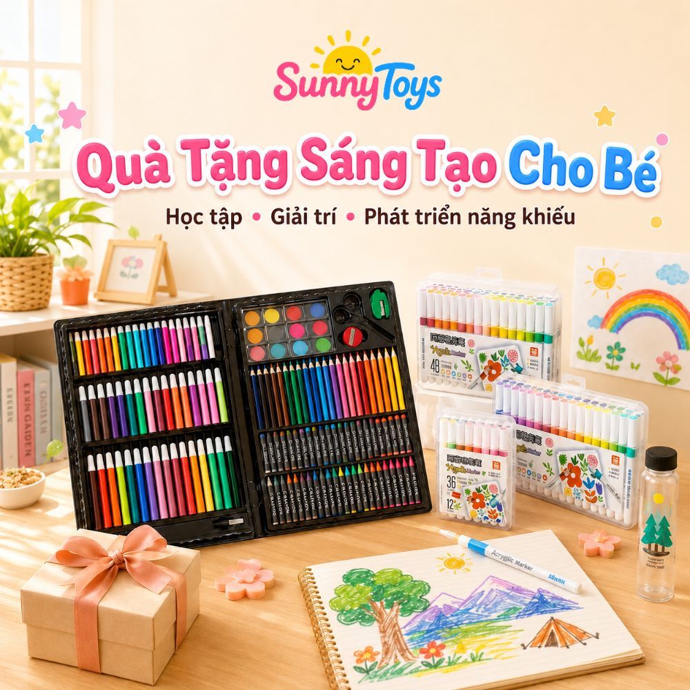 Bộ Bút Màu 150 Chi Tiết SunnyToys - Hộp Dụng Cụ Tô Vẽ Cho Bé Học Và Sáng Tạo