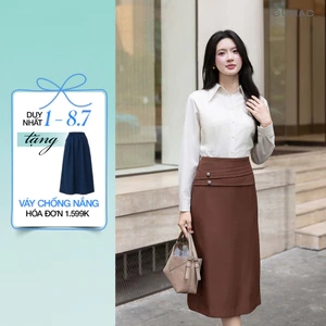 Chân Váy Công Sở GUMAC Xếp Ly Eo Tôn Dáng Đính Nút Trang Trí Thanh Lịch Hiện Đại VG03014