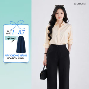 Áo sơ mi nữ Gmorning - GUMAC tay dài rộng thêu chữ sau áo si xịn thoáng mát YAE12085