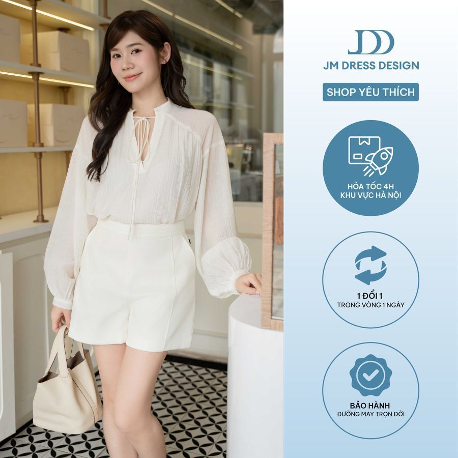 Set Áo Xuân Hè Cổ Tàu Nhún Vai 2T07.2601, Quần Xuân Hè Dáng Ngắn 3S01.2601, Set Đồ Mùa Hè Dạo Phố Công Sở By JM