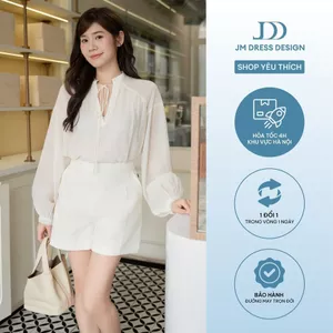 Set Áo Xuân Hè Cổ Tàu Nhún Vai 2T07.2601, Quần Xuân Hè Dáng Ngắn 3S01.2601, Set Đồ Mùa Hè Dạo Phố Công Sở By JM