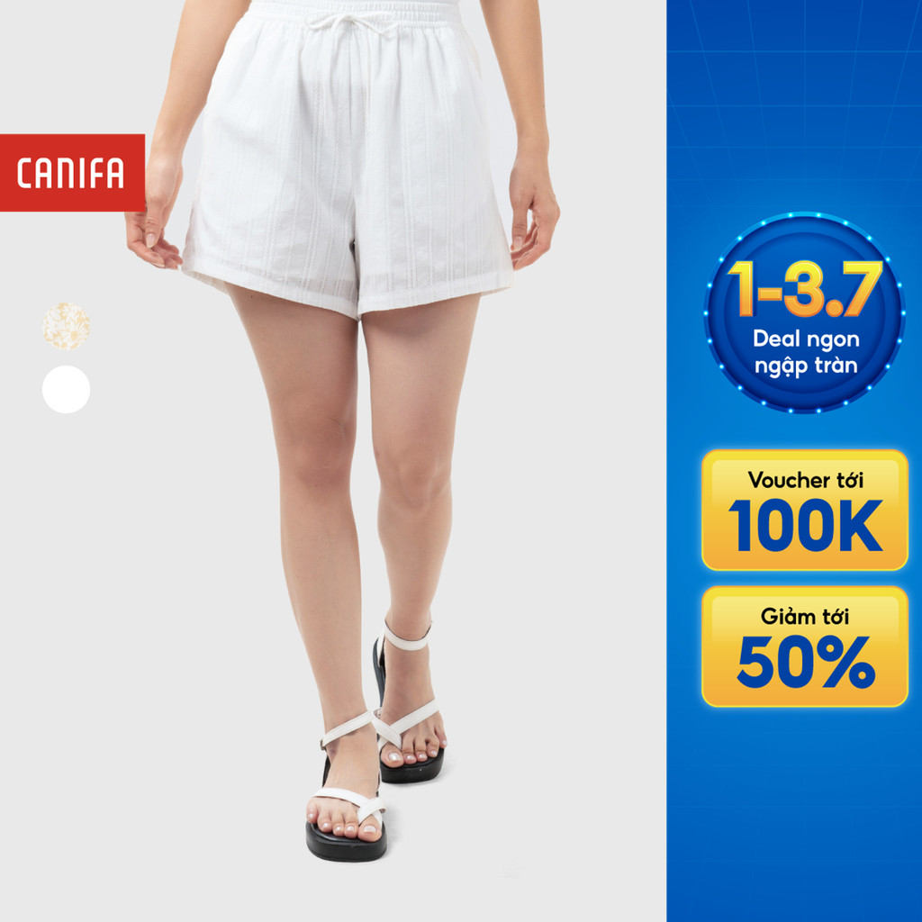 Quần short nữ CANIFA cạp chun co giãn chất cotton mềm thoáng khí in họa tiết 6BS26S010