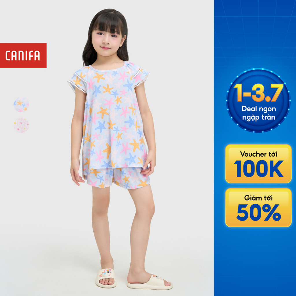 Bộ quần áo bé gái CANIFA chất liệu viscose hoạ tiết 1LS25S006