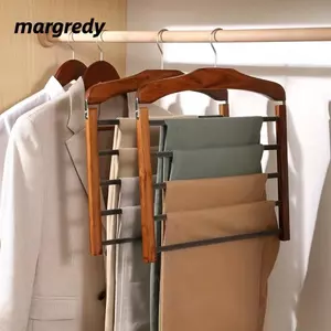Móc treo quần MARGREDY, Giá đựng khăn chống trượt 5 lớp, Dụng cụ sắp xếp tủ quần áo bằng gỗ đổ xô chất lượng cao cấp cho cà vạt, khăn quàng cổ và hơn thế nữa
