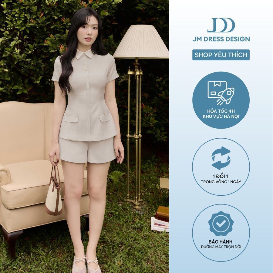 Set Áo Cổ Ngang Phối Cổ Đức 2T22.2602, Quần Sooc Ngắn Cạp Vừa 3S03.2602, Bộ Đồ Nữ Mùa Hè Thanh Lịch Sang Trọng By JM