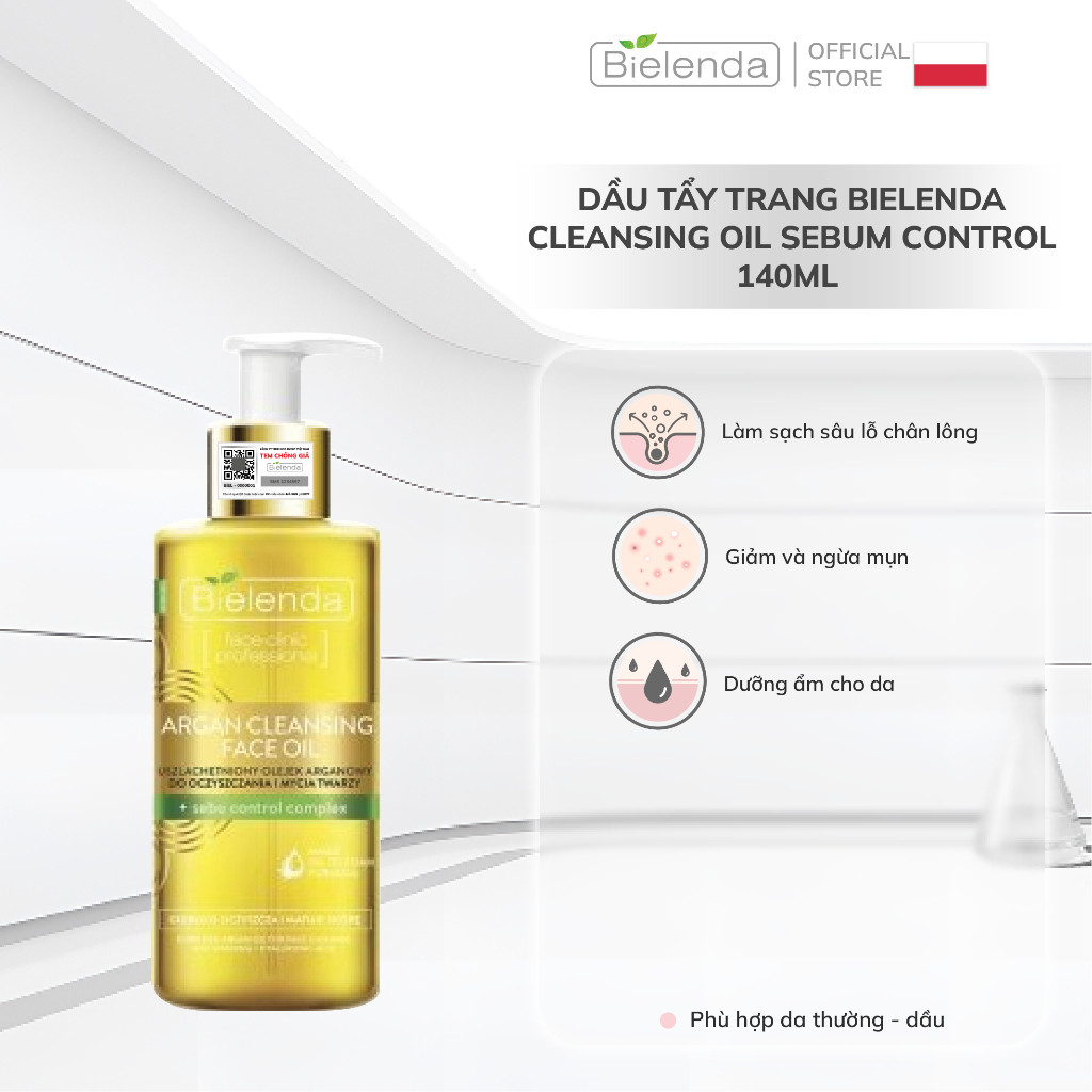 Dầu tẩy trang Bielenda Cleansing Oil Sebum Control làm sạch sâu, dễ nhũ hóa cho da dầu mụn 140ml