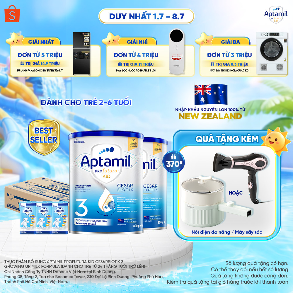 [MUA LÀ CÓ QUÀ] Combo 1 Sữa bột Aptamil Profutura Kid New Zealand số 3 (800g) + 1 thùng sữa nước Aptamil KID/Gold