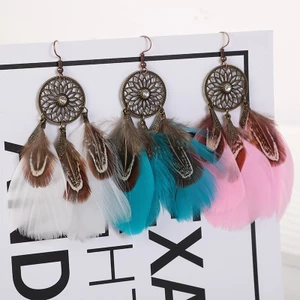 Bohemian Nhiều Màu Sắc Lông Bông Tai Retro Rỗng Tua Rua Giọt Nước Cao Cấp Phong Cách Dân Tộc Bông Tai