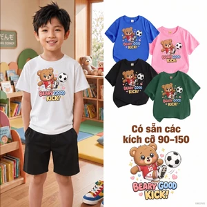 Áo thun bé trai cute bé trai nhỏ, bé trai 10-40kg họa tiết gấu con dễ chịu Size 90-150
