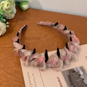 Hàng mới về❤❤❤ Nhiều Màu Sắc Gradient Siêu Cổ Tích Xếp Ly Gạc Sóng Đầu Nữ 2026 Phong Cách Mới Mùa Hè Có Răng Chống Trơn Trượt Băng Đô Cao