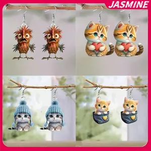 JASMINE Thời Trang Acrylic 2D Bông Tai Phẳng Phong Cách Hoạt Hình Động Vật Thiết Kế Mặt Dây Chuyền Bông Tai Cá Tính Phụ Kiện Dành Cho Nữ JASMINE