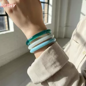 HFSHY Bohemian 4 Vòng Tay Nhựa Acrylic Mờ Màu Xanh Dương Vòng Tay Không Phai Màu Hoàn Hảo Cho Mùa Hè Đi Biển Kỳ Nghỉ Chuyến Đi VN