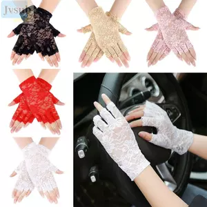 JVSUB Găng Tay Ren Nữ Gợi Cảm Ren Lái Xe Găng Tay Lưới Mitten Chống Nắng Găng Tay Nửa Ngón Fishnet Găng Tay