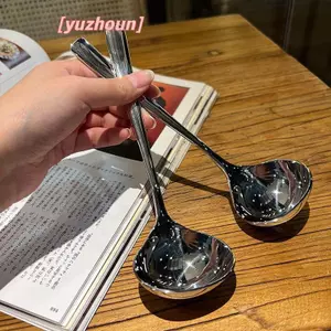 Thìa Canh Inox Phong Cách Hàn Quốc Thìa Lớn Tay Cầm Dài Thìa Để Uống Súp Thìa Congee Nhà Hàng Thìa Lẩu