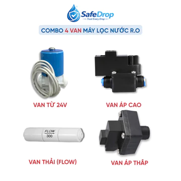 Combo 4 Van Máy Lọc Nước R.O (BH 1 đổi 1) Van Điện Từ, Van Áp Cao, Van Áp Thấp, Van Flow Thải