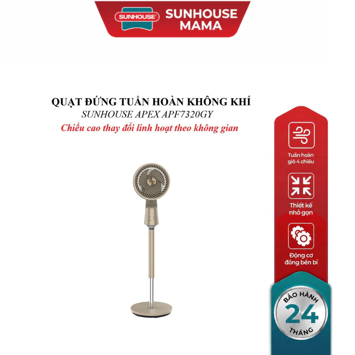 QUẠT ĐỨNG TUẦN HOÀN KHÔNG KHÍ SUNHOUSE APEX APF7320GY, Điều khiển cảm ứng, điều khiển từ xa, chiều cao linh hoạt