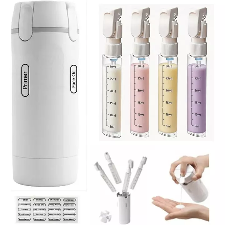 Bình đựng du lịch 4 trong 1, 4 gói Chai du lịch 30ML dành cho đồ vệ sinh, Hộp đựng kích thước du lịch chống rò rỉ (Trắng, OneSize)