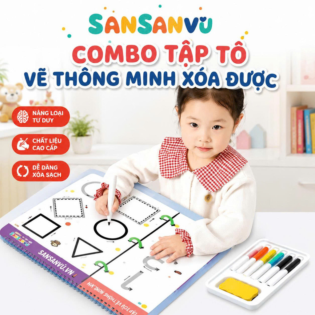 Combo Tập Tô Vẽ Thông Minh Xóa Được 64 Trang-Học Liệu Montessori Dành Cho Bé 2 3 4 5 Tuổi