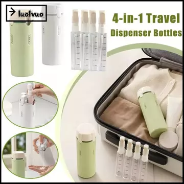 Chai đựng đồ du lịch LUOLVUO 4 trong 1, có thể nạp lại với tỷ lệ & nhãn dán Chai đựng đồ vệ sinh du lịch, Chai bơm miễn phí BPA chống rò rỉ di động Vòi hoa sen & Du lịch