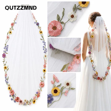 QUTZZMND Ren Hoa Khăn Lau Cô Dâu, Vải tuyn Mềm Thêu Ren Hoa Thêu Veil Cô Dâu, Hoa Đính Cạnh Một Lớp Khăn Lau Đám Cưới Mặc Cô Dâu