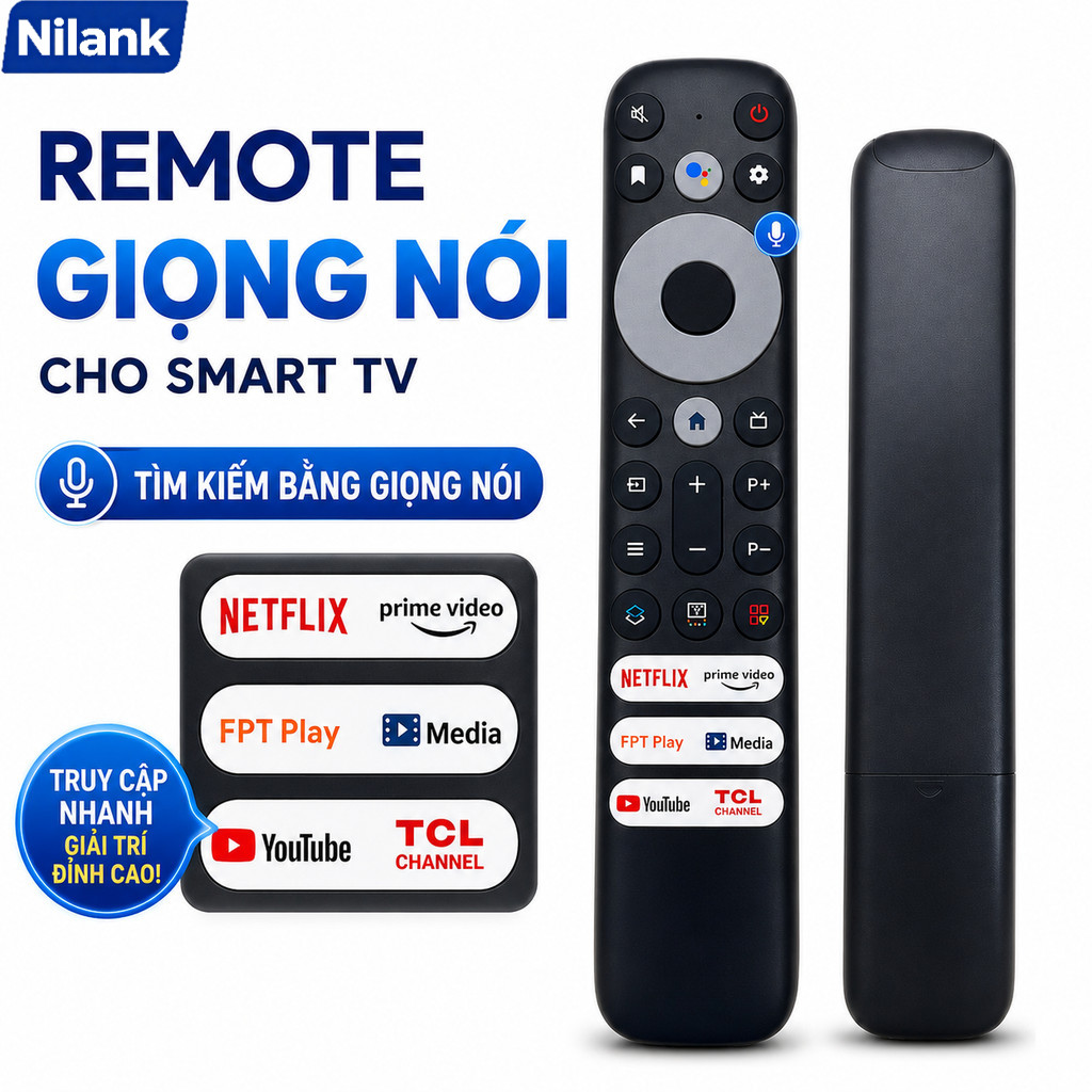 NiLANK Remote Điều khiển for TCL RC902V‑FMR7 Bluetooth Giọng Nói có phím FPT Play Youtube Tương thích Tivi TCL P615/P725/P755