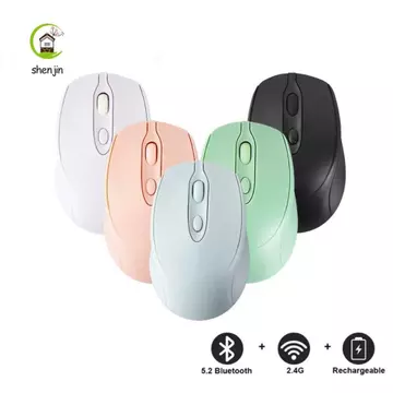 Chuột không dây SHENJIN Macaron, Chuột không dây công thái học có thể sạc lại 2.4Ghz + BT5.0, Chuột chơi game không ồn ào Chuột không dây 1600DPI Morandi tiện lợi PC / Laptop