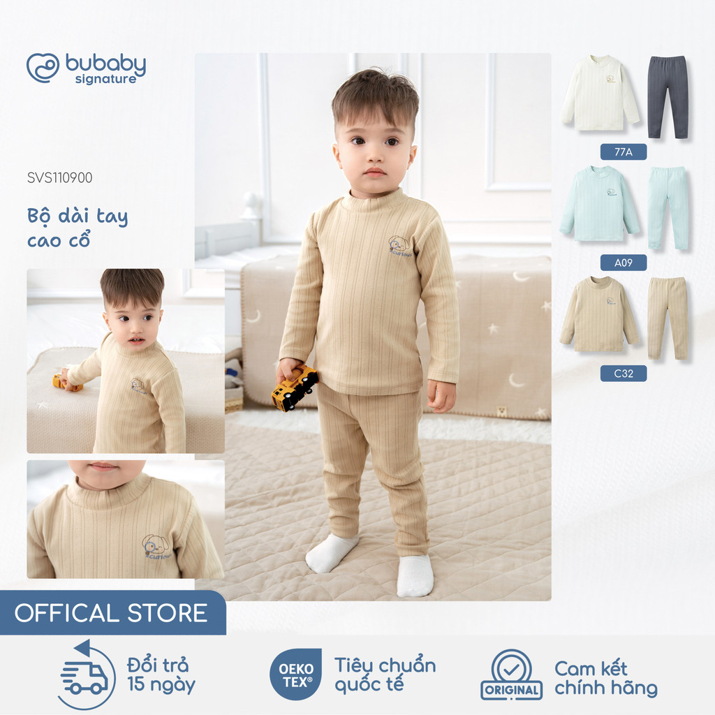 Bộ quần áo dài tay cao cổ BU Baby, bộ giữ ấm cho bé, bộ giữ nhiệt trẻ em từ 1 đến 5 tuổi | SVS110900