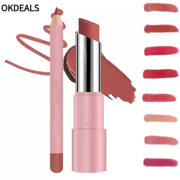 Bộ bút son môi OKDEALS, Son lót môi mờ nhung chống thấm nước mịn 24 giờ, Son môi màu đỏ mờ lâu trôi