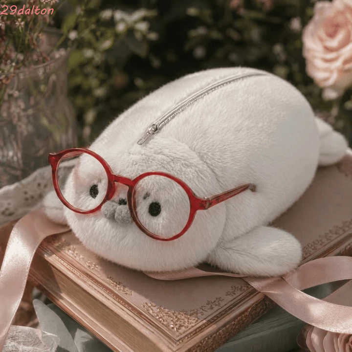 Hộp đựng bút chì DALTON Little Seal, Túi đựng bút búp bê hình con dấu động vật dung tích lớn, Chất liệu lông thú sang trọng Phong cách Kawaii Túi lưu trữ văn phòng phẩm tinh tế Văn phòng phẩm văn phòn