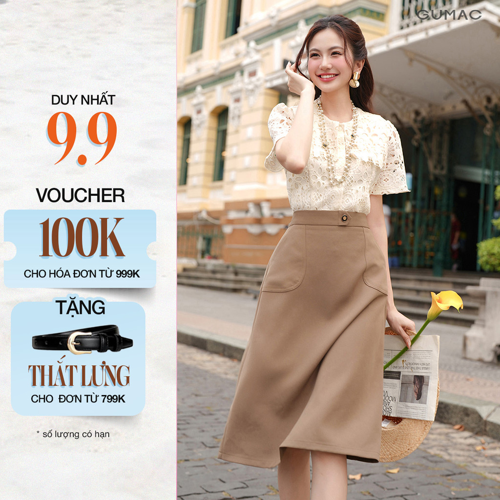 Chân Váy Chữ A Nữ GUMAC Chân Váy Công Sở Lưng Cao Dáng Dài Chất Tuyết Mưa Có Túi Đắp Thanh Lịch LVE1202