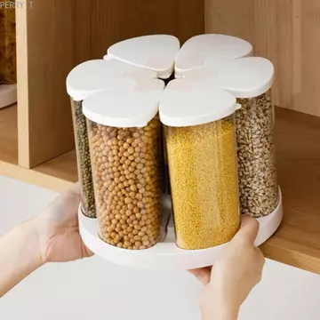 Hộp đựng ngũ cốc xoay 6 miếng PERRYIT, Hộp đựng ngũ cốc chống ẩm 6 lưới chống bụi, Hộp đựng thực phẩm kín khí cấp thực phẩm chống bọ sáng tạo Bảo quản thực phẩm
