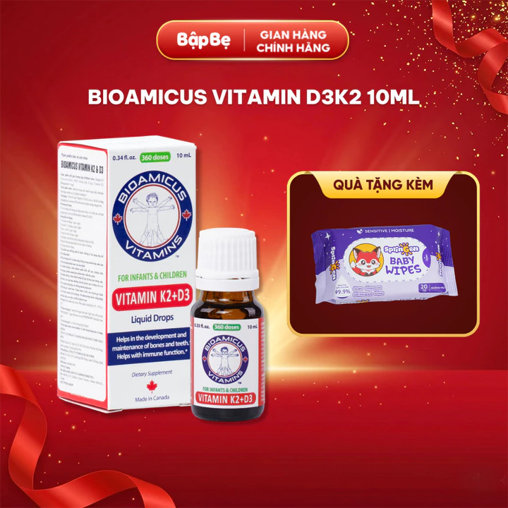 BioAmicus Vitamin K2&D3 10ml Cho Bé - Vitamin D3 K2 MK7 Hỗ Trợ Hấp Thu Canxi, Phát Triển Chiều Cao