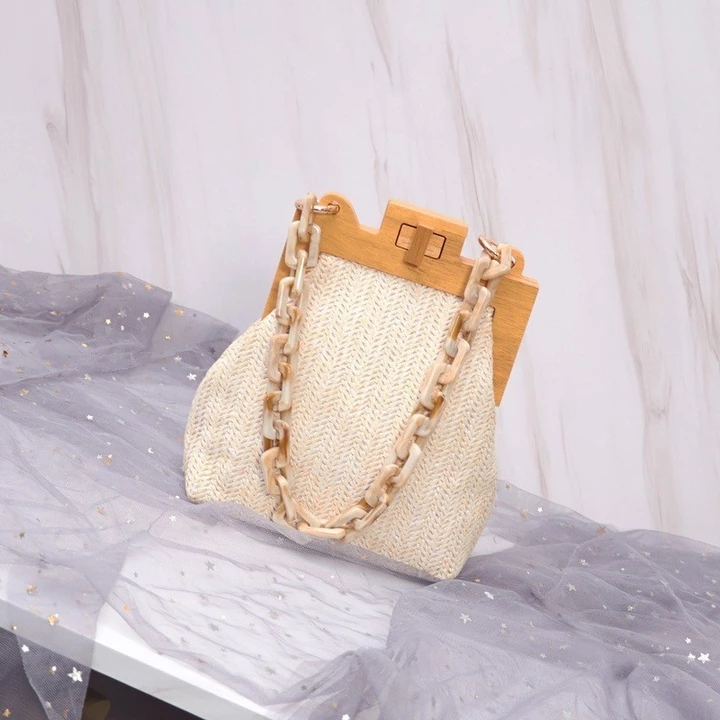 Women's Korean-Style Woven Straw Crossbody Bag – Chain Strap – 6