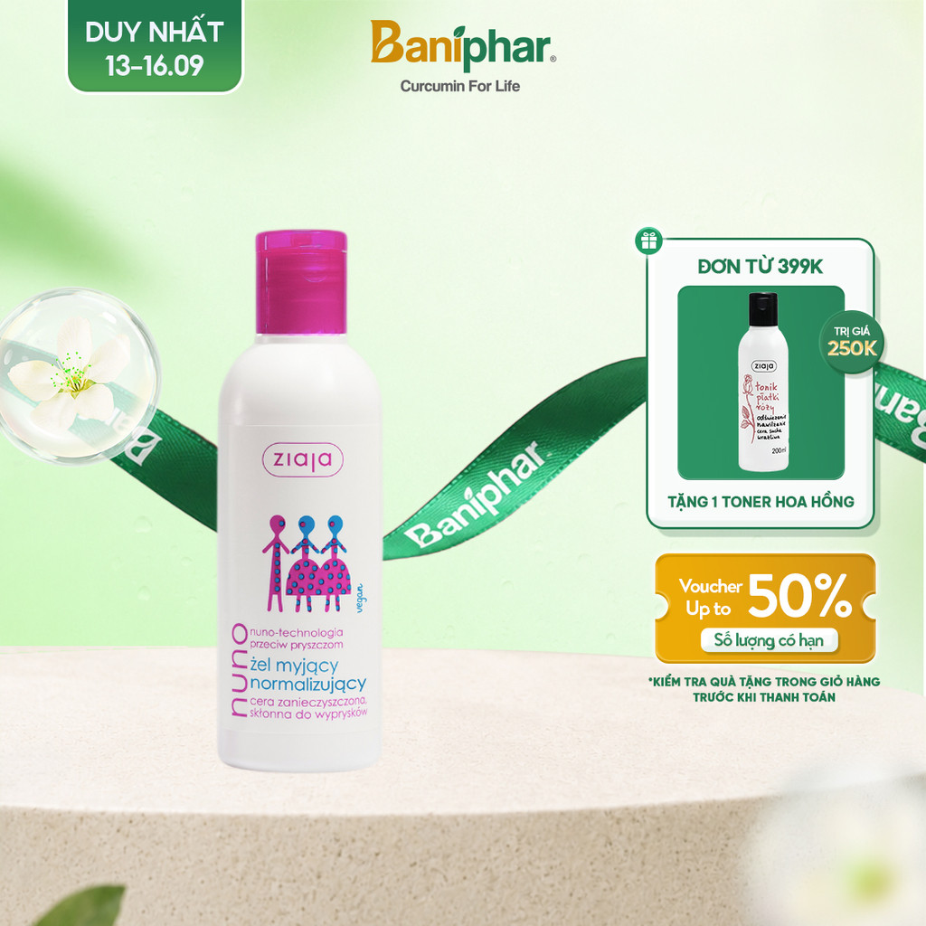 [Tiết Kiệm] Sữa rửa mặt dạng gel ngừa mụn Ziaja Nuno cho da dầu và da hỗn hợp không gây kích ứng 200ml