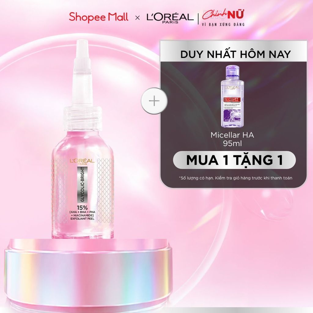 Dưỡng chất làm sạch tế bào da chết Glycolic-bright Anti-dark Spot Exfoliant Peel L’oréal Paris 25ml